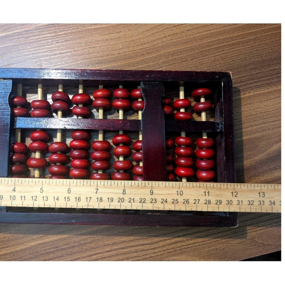 Red Lion Vintage Chinese Wood Abacus 13 Column Brass Accents Brown Suanpan - Picture 4 of 5